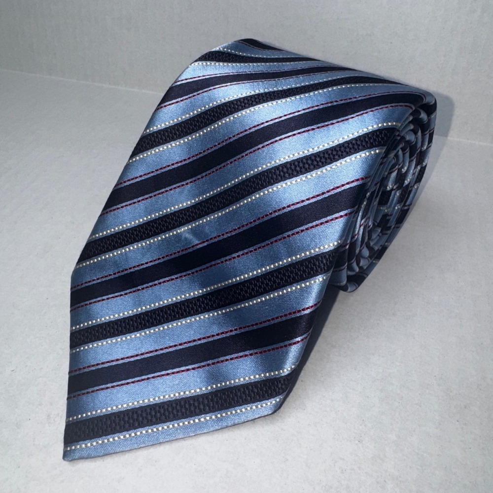 Canali Necktie Mens One Size Blue Striped Silk Made in Italy Luxury Designer